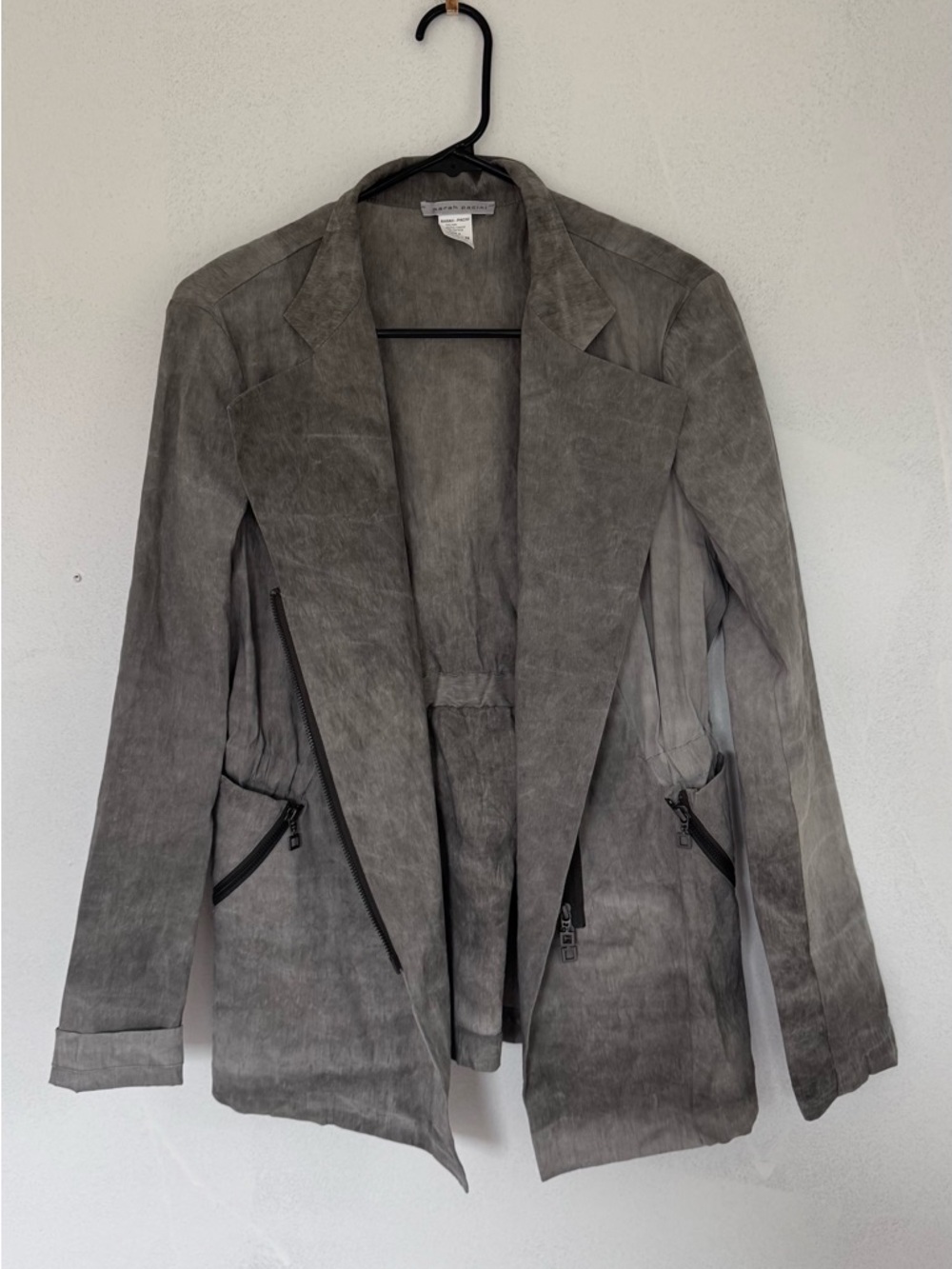 Sarah Pacini Linen Blend Zip Front Jacket Gray size 2